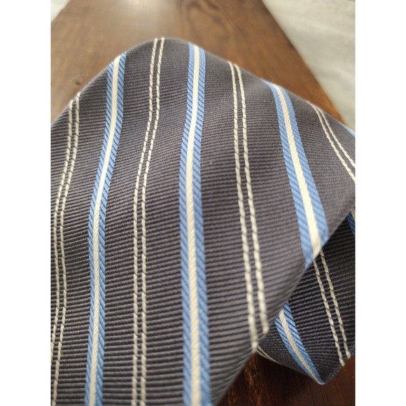 Repp Stripe Necktie 100% Silk Tie Gray Blue White Jos.A.Bank Mens - Picture 9 of 13